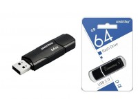 Флэш диск 64 GB USB 2.0 SmartBuy Clue Black с колпачком