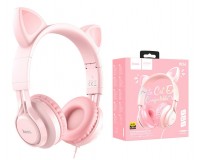 Наушники с микрофоном HOCO W36 Cat ear полноразмерные, кабель 1, 2м, 3, 5мм 4-pin Jack, кнопка вызова, ушки, коробка, розовый