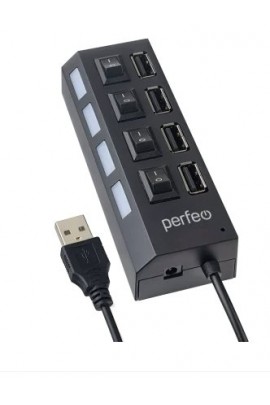 Концентратор USB (HUB) Perfeo PF-C3220/PF-H030 4 порта, выключател на каждом разьеме, Black