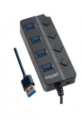 Концентратор USB (HUB) Perfeo PF-C3222/PF-H032 4 порта, USB 3.0, выключатель на каждый разъем, Black