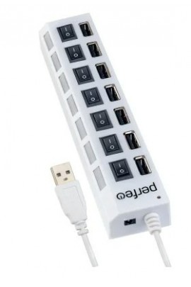 Концентратор USB (HUB) Perfeo PF-C3224/PF-H033 7 портов, выключатель на каждый разъем, White
