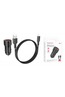 Автомобильное зарядное устройство Borofone BZ19 Wisdom + кабель Iphone5 12/24В 2хUSB, Выходной ток: USB1-2, 4A, USB2-2, 4A, максимальный 2, 4 А коробка черный