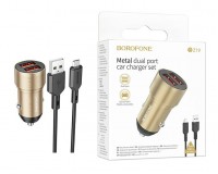 Автомобильное зарядное устройство Borofone BZ19 Wisdom + кабель MicroUSB 12/24В 2хUSB, Выходной ток: USB1-2, 4A, USB2-2, 4A, максимальный 2, 4 А коробка золото