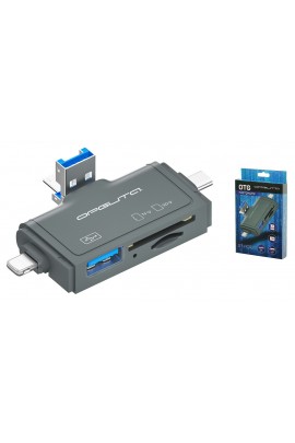 Концентратор USB (HUB) Орбита OT-PCR27 1 порт USB 3.0, кардридер SD, microSD, штекера USB, Lightning, Type-C, microUSB, серый