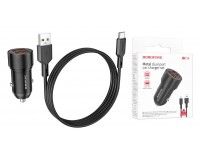 Автомобильное зарядное устройство Borofone BZ19 Wisdom + кабель Type-C 12/24В 2хUSB, Выходной ток: USB1-2, 4A, USB2-2, 4A, максимальный 2, 4 А коробка черный