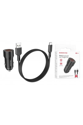 Автомобильное зарядное устройство Borofone BZ19 Wisdom + кабель Type-C 12/24В 2хUSB, Выходной ток: USB1-2, 4A, USB2-2, 4A, максимальный 2, 4 А коробка черный