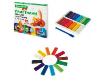 Пластилин BRAUBERG 106495 количество цветов в наборе: 12 цветов масса: 180 г восковой, стек (пластиковый нож), картонная упаковка