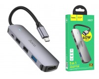 Концентратор USB (HUB) HOCO HB27 2 порта USB 2.0, порт USB 3.0, порт Type-C(PD), порт HDMI, штекер Type-C, серый