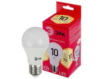 Лампа светодиодная Эра A60 10Вт 220-240В E27 2700K RED LINE, груша, пластик/металл, светоотдача 80 Лм/Вт, аналог 70 Вт