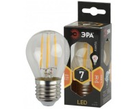 Лампа светодиодная Эра P45 7Вт 170-265В E27 2700K F-LED(филамент), шар, прозр, стекло/пластик/металл, светоотдача 99 Лм/Вт, аналог 55 Вт