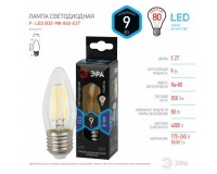 Лампа светодиодная Эра B35 9Вт 170-265В E27 4000K F-LED(филамент), свеча, прозрачная, пластик/металл, светоотдача 80 Лм/Вт, аналог 80 Вт