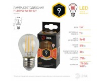 Лампа светодиодная Эра P45 9Вт 170-265В E27 2700K F-LED(филамент), шар, прозр, пластик/металл, светоотдача 80 Лм/Вт, аналог 80 Вт