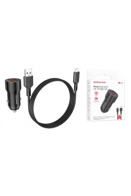 Автомобильное зарядное устройство Borofone BZ19 Wisdom + кабель MicroUSB 12/24В 2хUSB, Выходной ток: USB1-2, 4A, USB2-2, 4A, максимальный 2, 4 А коробка черный