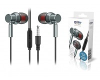 Наушники с микрофоном SmartBuy M200 SBH-024K внутриканальные, кабель 1, 2м, 3, 5мм 4-pin Jack, кнопка вызова, металл, коробка, серый