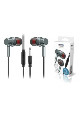 Наушники с микрофоном SmartBuy M200 SBH-024K внутриканальные, кабель 1, 2м, 3, 5мм 4-pin Jack, кнопка вызова, металл, коробка, серый
