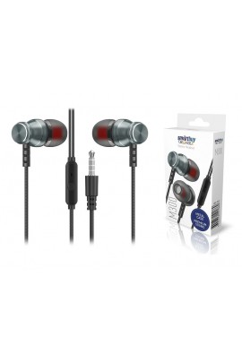 Наушники с микрофоном SmartBuy M300 SBH-026K внутриканальные, кабель 1, 2м, 3, 5мм 4-pin Jack, кнопка вызова, металл, коробка, серый