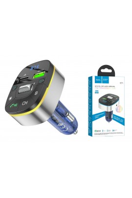 FM трансмиттер HOCO E71 12/24В, USB автомобильный, Bluetooth 5, 0, USB1-2, 4А, USB2-QC3.0-18Вт, коробка, синий