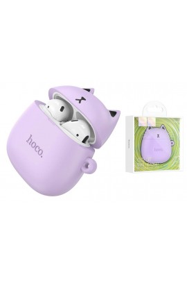 Наушники беспроводные HOCO EW45 Lilac Cat вкладыши, Bluetooth V5.3 кейс для хранения и зарядки в комплекте (емкостью 350 мАч) фиолетовый коробка