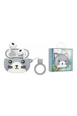 Наушники беспроводные HOCO EW46 Mysterious Cat вкладыши, Bluetooth V5.3 кейс для хранения и зарядки в комплекте (емкостью 300 мАч) серый коробка