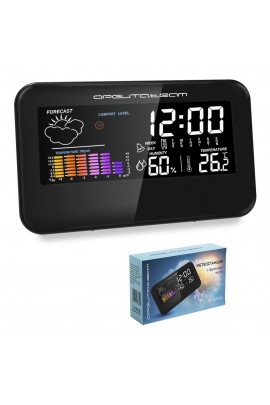 Метеостанция Орбита OT-HOM29 дисплей цветной, анимационный часы, будильник, комнатная температура, влажность, часы-будильник, черный