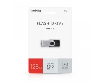 Флэш диск 128 GB USB 3.0/3.1 SmartBuy TRIO Black выдвижной, 3-in-1 OTG (USB Type-A + USB Type-C + micro USB)