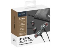 Наушники с микрофоном Deppa 44212 Stereo Alum Pro внутриканальные, кабель 1, 2м, 3, 5мм 4-pin Jack, кнопка вызова, регулятор громкости, коробка, графит