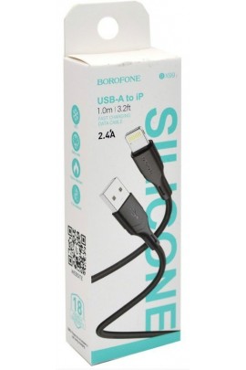 Кабель iPhone 5 Borofone BX99 Method длина 1м, ток до 2, 4А, огнестойкий пищевой силикон, коробка, черный