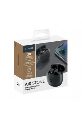 Наушники беспроводные Deppa 44196 Air Stone внутриканальные, Bluetooth V5.3 шумоподавление ENC, кейс для хранения и зарядки в комплекте (емкостью 300мАч) черный, коробка