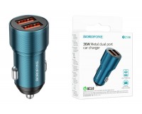 Автомобильное зарядное устройство Borofone BZ19B Wisdom 12/24В 2хUSB, Выходной ток: USB1-3A, USB2-3A, максимальный 6 А коробка синий