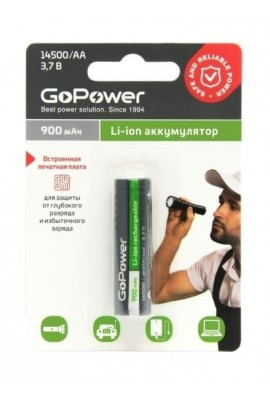 Аккумулятор GoPower 14500 900 mAh BL 1 3, 7V, шляпка, с защитой