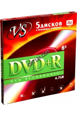 Диск VS DVD+R 4.7 Gb 16x конверт по 5 шт.