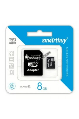 Флэш карта microSDHC 8 GB SmartBuy Class 10 с адаптером