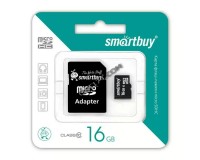 Флэш карта microSDHC 16 GB SmartBuy Class 10 с адаптером