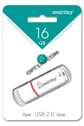 Флэш диск 16 GB USB 2.0 SmartBuy Crown White с колпачком