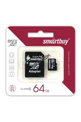 Флэш карта microSDXC 64 GB SmartBuy Class 10 с адаптером