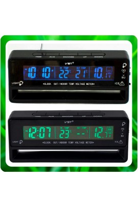 Часы автомобильные VST 7010V дата, время, будильник, вольтметр, температура внутренняя и наружная, подсветка - красная или синия