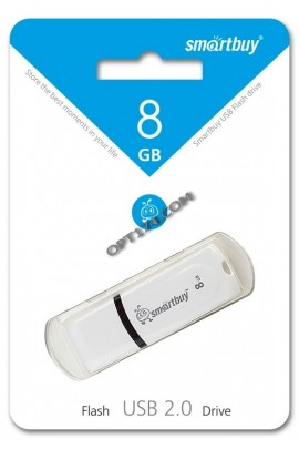 Флэш диск 8 GB USB 2.0 SmartBuy Paean White с колпачком