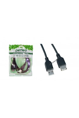 Кабель USB A штекер - USB A гнездо Perfeo длина 1м, черный пакет (U4502)