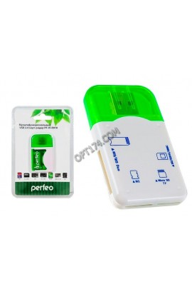 Card Reader Perfeo PF-4258/PF-VI-R010 (SD/MMC, microSD, MS, M2) внешний, Green, блистер