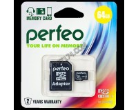 Флэш карта microSDXC 64 GB Perfeo Class 10 с адаптером