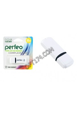 Флэш диск 32 GB USB 2.0 Perfeo C02 White с колпачком