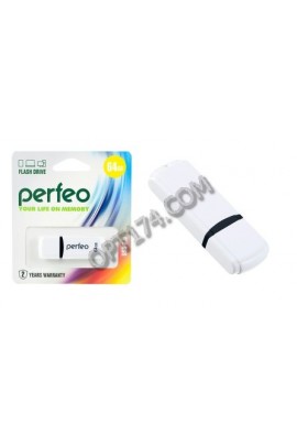 Флэш диск 64 GB USB 2.0 Perfeo C02 White с колпачком