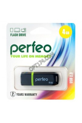 Флэш диск 4 GB USB 2.0 Perfeo C11 Black с колпачком