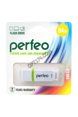 Флэш диск 64 GB USB 2.0 Perfeo C11 White с колпачком