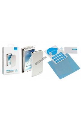 Чехол Deppa 84010 Wallet Cover для Samsung Galaxy Note 2 эко-кожа, белый магнитный + прозрачная защитная пленка