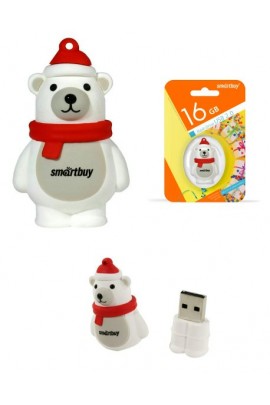 Флэш диск 16 GB USB 2.0 SmartBuy Wild series Белый Медведь с колпачком