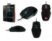 Мышь игровая Gembird MG-740 USB Optical (1000/2000/3000/4000 dpi) черная, 6 кнопок+колесо-кнопка сенсор Avago, ПО для макросов, подсветка 16млн. цветов, кабель нейлоновый, изменяемая форма, коробка