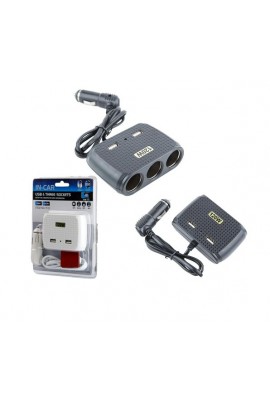 Переходник для прикуривателя OLESSON 1512 на 3 гнезда(120W) + 2 USB(5V/1000mA), на шнуре до 0, 6 м