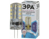 Лампа светодиодная Эра JC 3Вт 12В G4 4000K капсула, силикон/металл, светоотдача 80 Лм/Вт, аналог 23 Вт