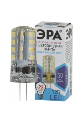 Лампа светодиодная Эра JC 3Вт 12В G4 4000K капсула, силикон/металл, светоотдача 80 Лм/Вт, аналог 23 Вт